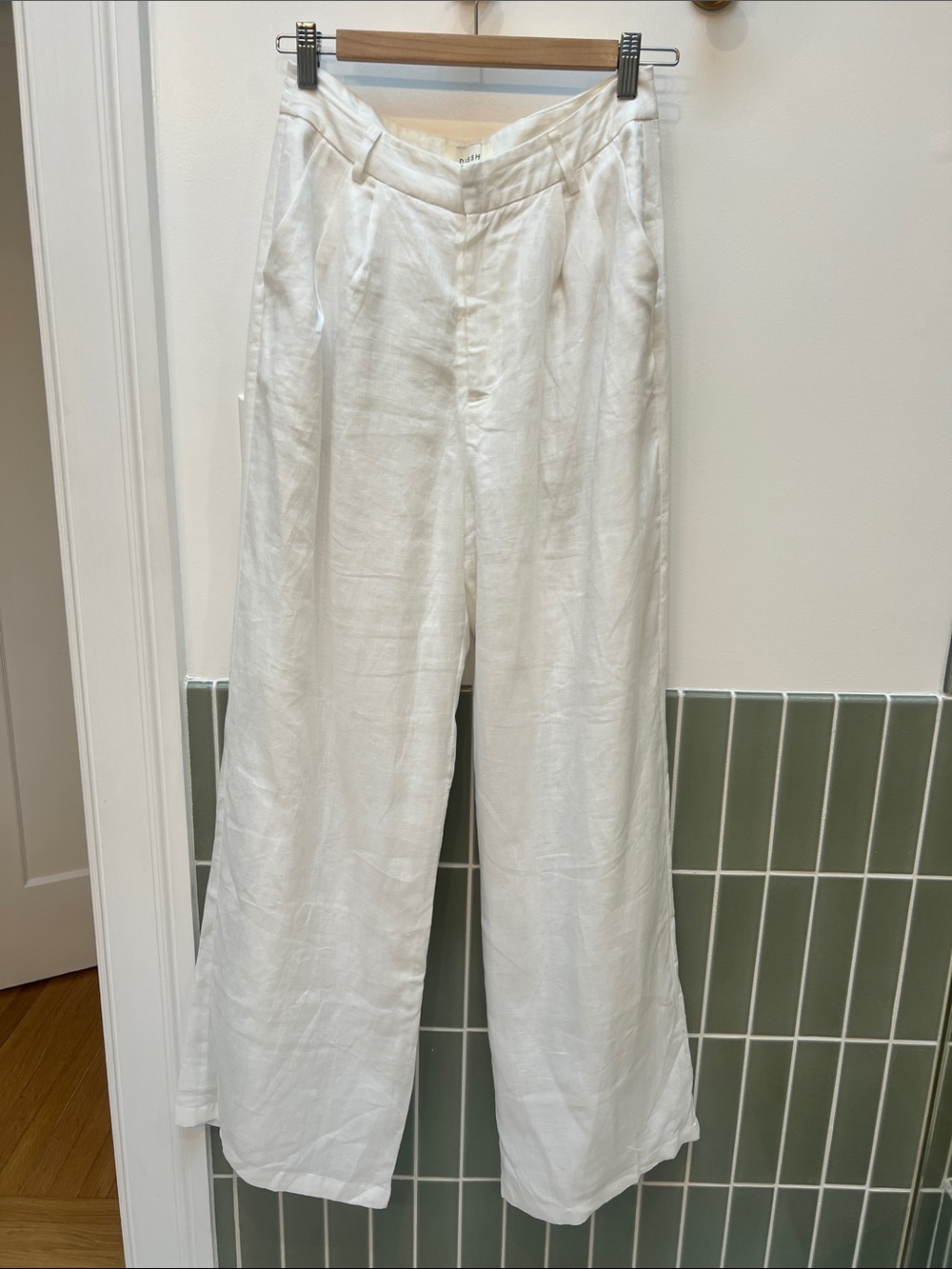 DISSH White Wide-Leg Linen-Blend Chinos